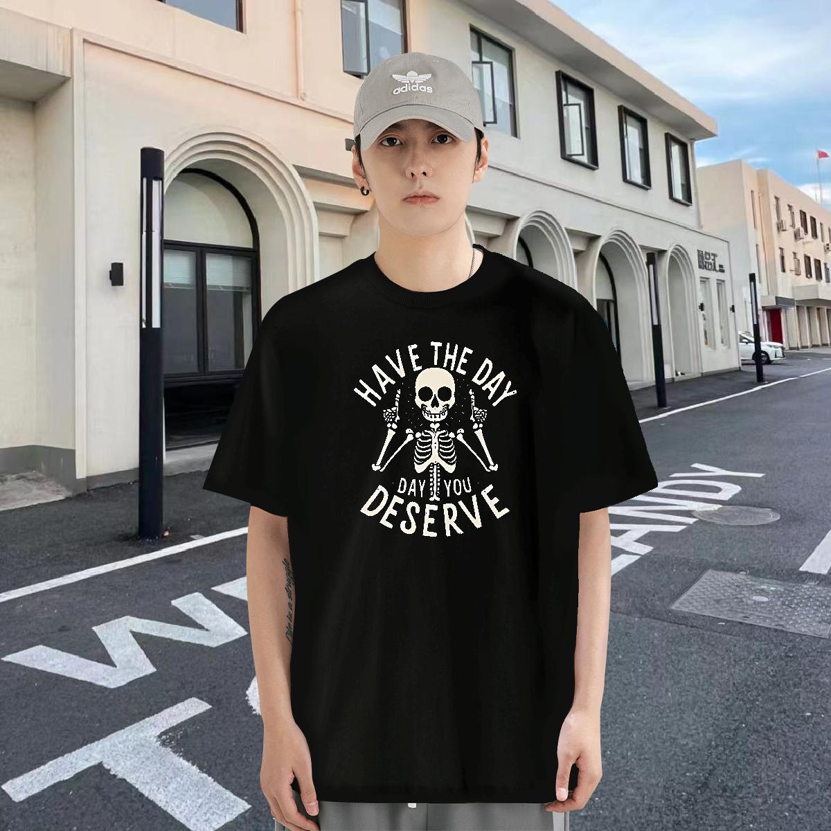 Custom Men T Shirts skull Tee Shirt 230g 100% Cotton Street wear Hip Hop Designer Anime Print Breathable Short Sleeve Men Tops Tees