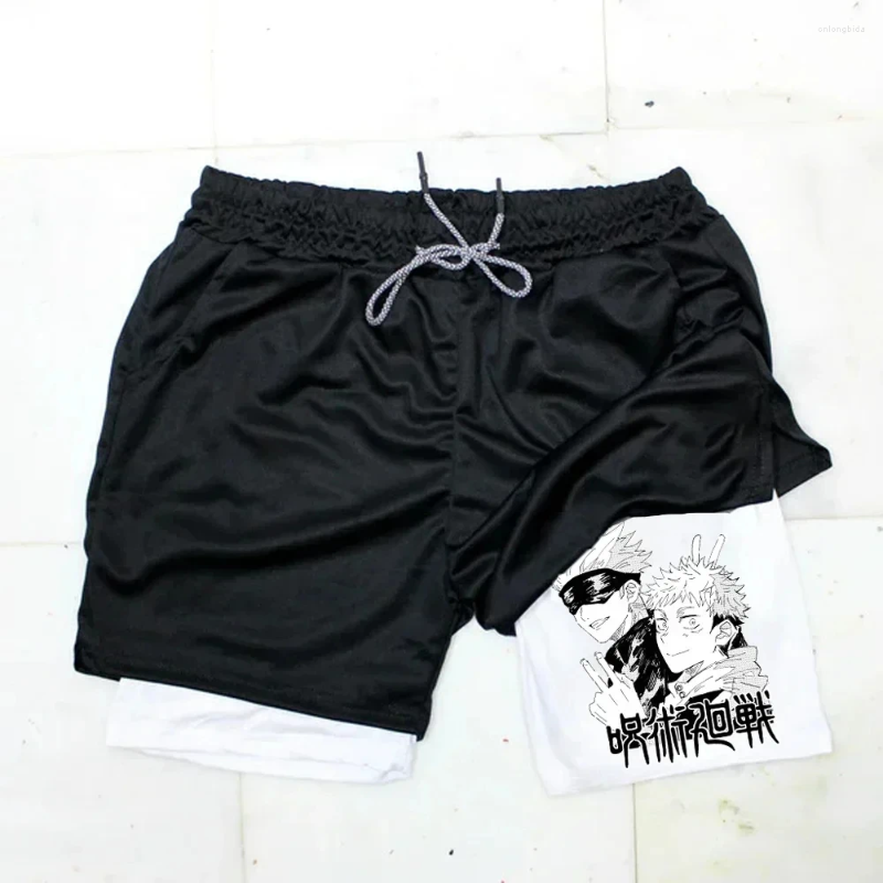 Mens Shorts Anime 2 In 1 Quick Drying Breathable Summer Gym Pocket Running Workout Fitness Basketball Sportswear M-3XL