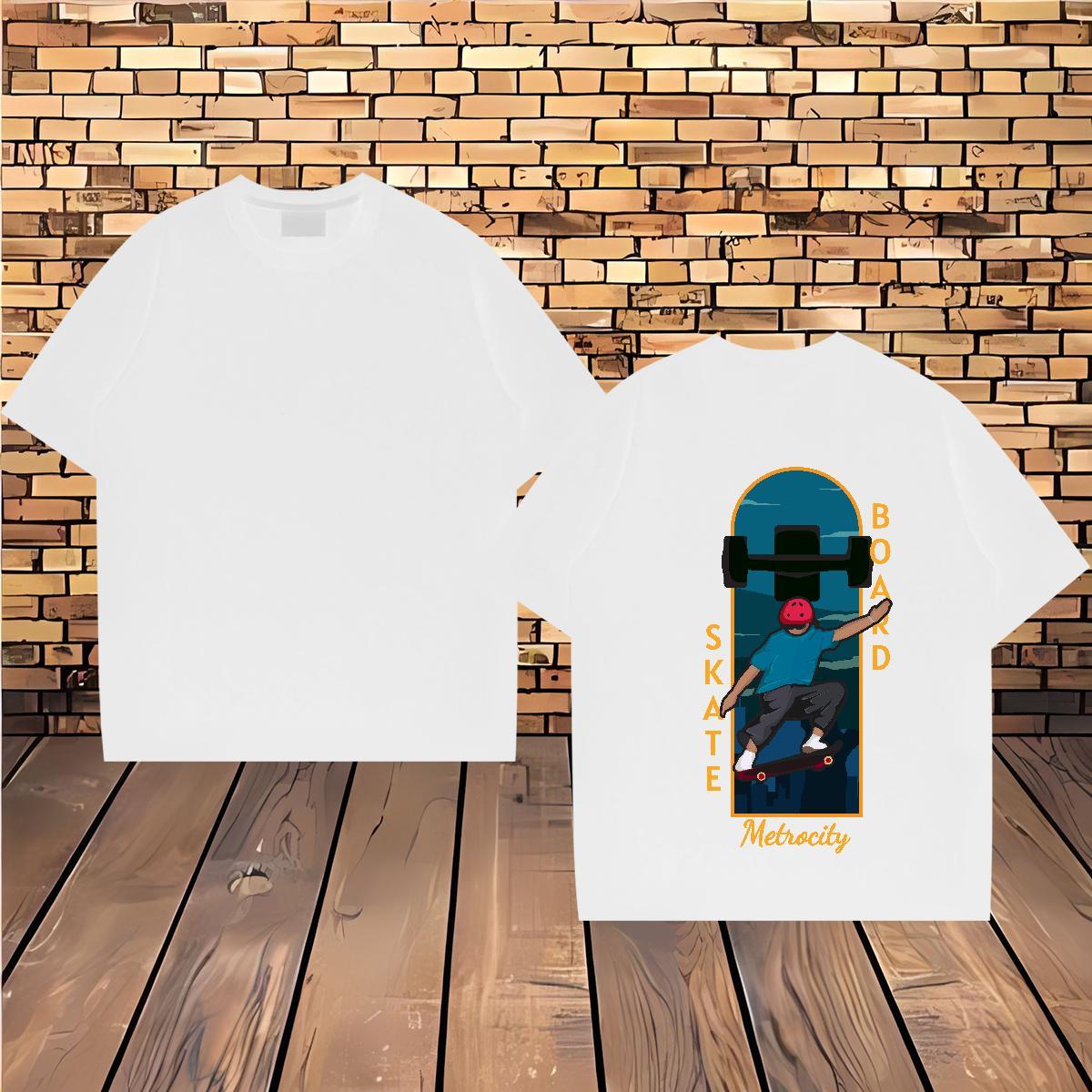 2024 Summer Men T Shirts skateboarding Tees Shirts 230g Cotton Anime Printing Street Free Shipping Oversized Breathable Short Sleeve Men Clothes T-Shi