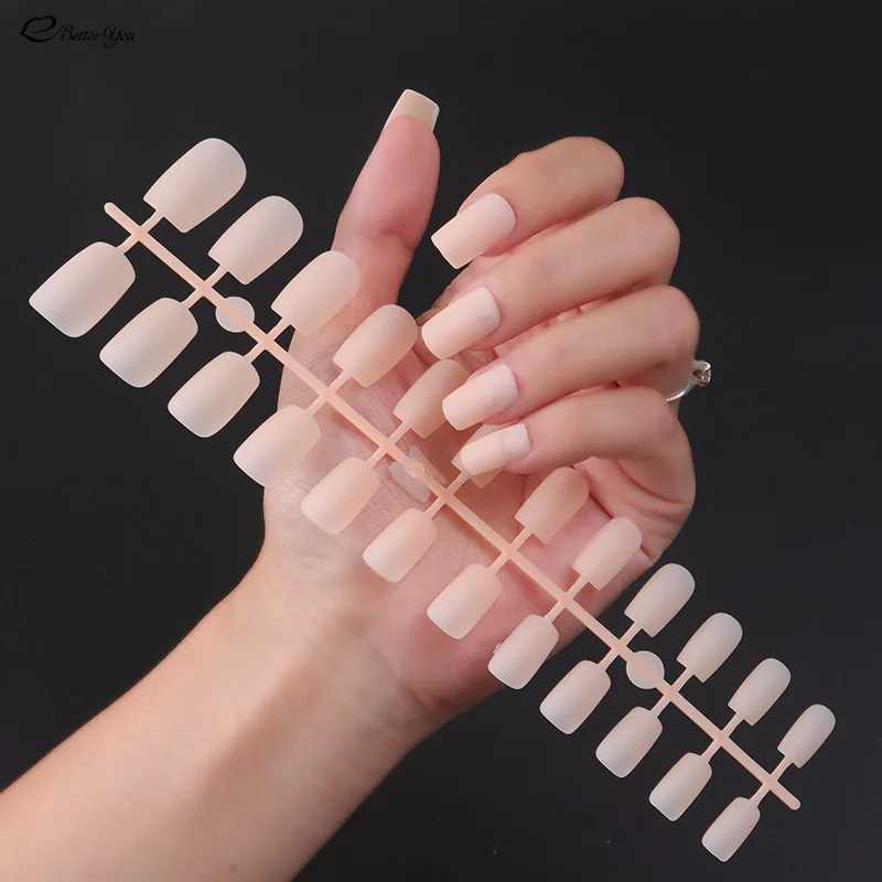 Solid color rectangular head frosted craft patch wear-resistant nail piece semi-finished fake nail multi-color strip fake nail W240810