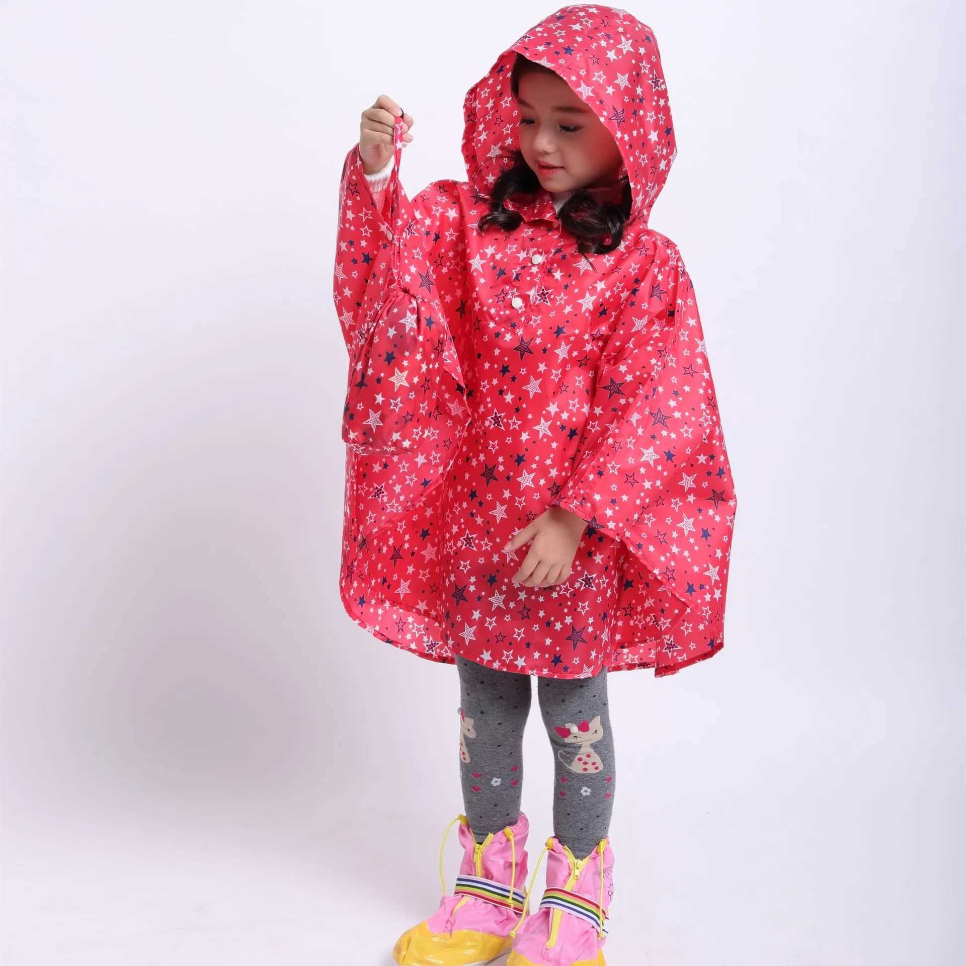 Kids Stylish Rain Poncho Waterproof Jacket Coat for Girls Boys Cape coat Hooded wear Printed Thin rain jacket Y240810