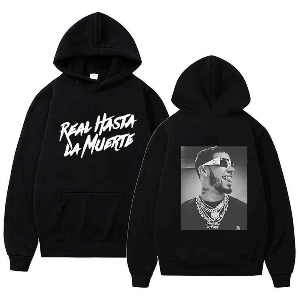Anuel AA Hoodies Autumn Fleece Hoodie Mens Anuel AA Real Hasta La Muerte Printed Sweatshirts Rapper Loose Pullover StreetwearXJ240812