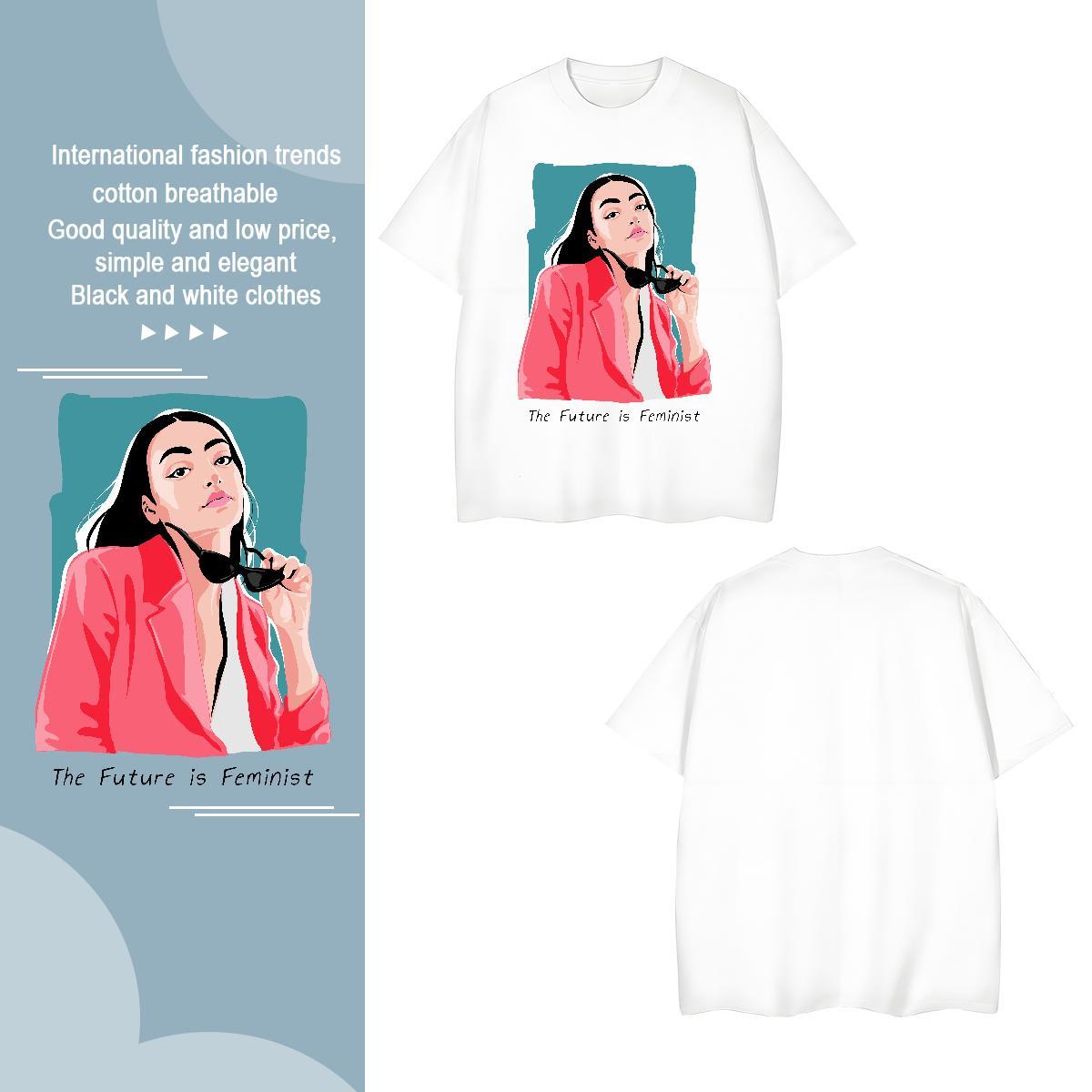 Man T Shirts 230g Pure Cotton women Casual Daily Wear Breathable Short Sleeve Floral Print Tshirts Casual New Loose Fit Clothes