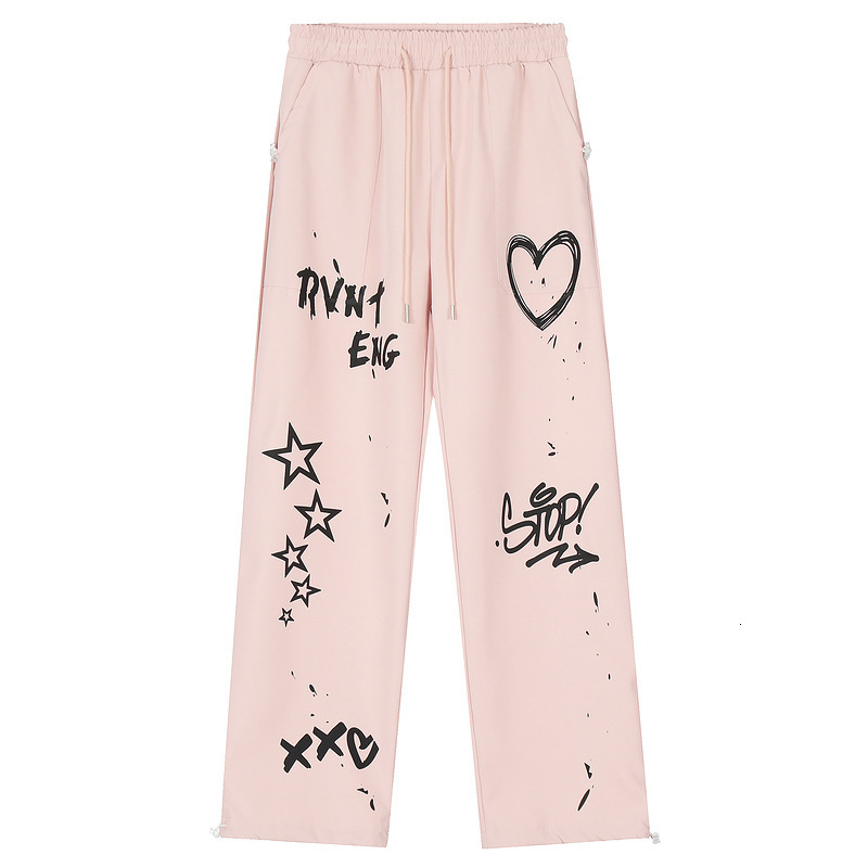 Casual American Work Pants Graffiti White Hip-hop Pants Mens and Womens Autumn and Winter Loose Wide Leg Sports Pants Sweatpants