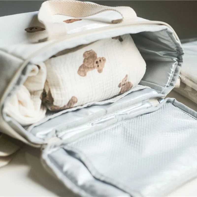 Hot insulated mother bag fashionable food storage bag multifunctional mother baby bag urine bag waterproof bear embroidery W240812