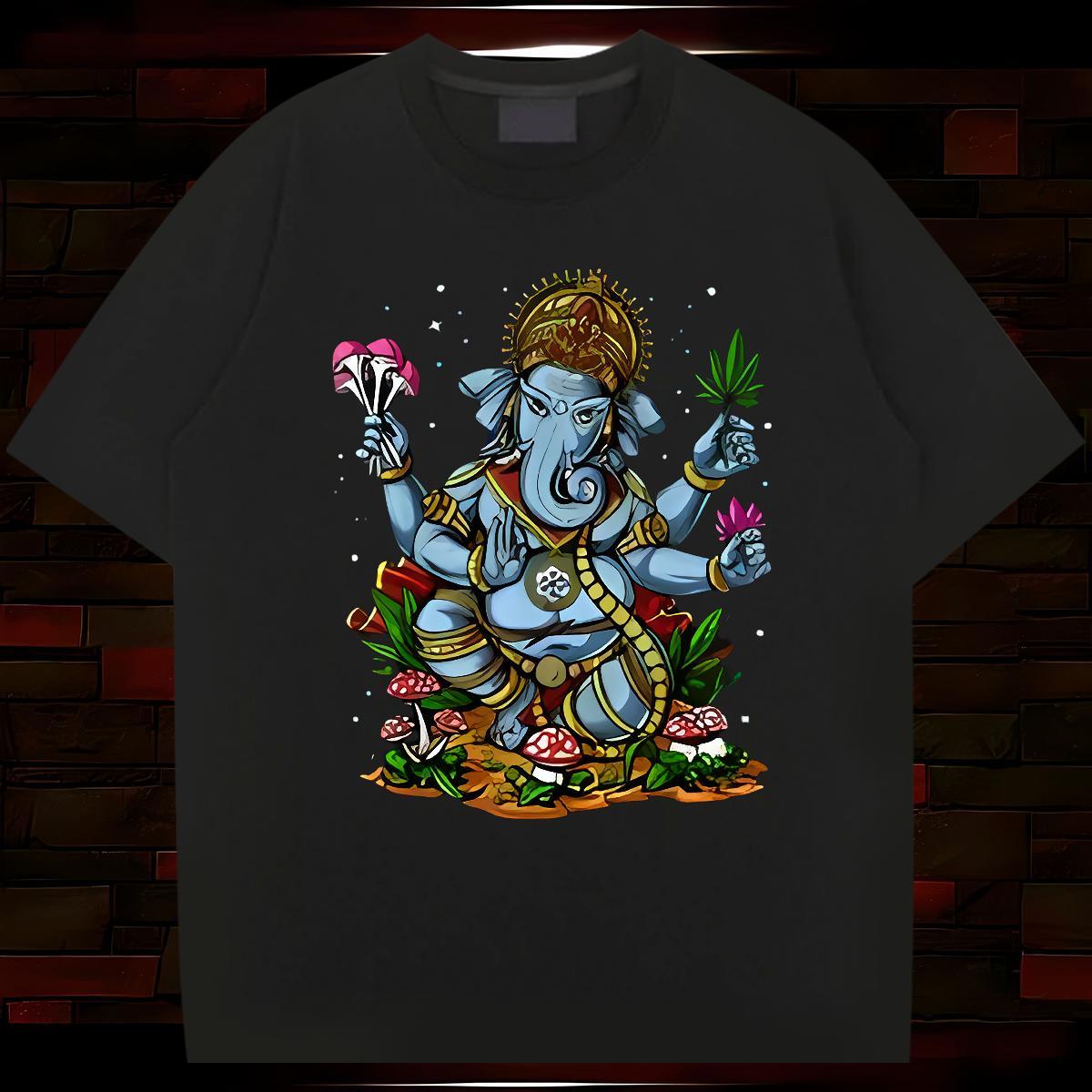 Wholesale T-Shirts for Men Ganesha Tees 100% Cotton 230g Outdoor Cool Design DIY Anime Round Neck Short Sleeve Couples T Shirts