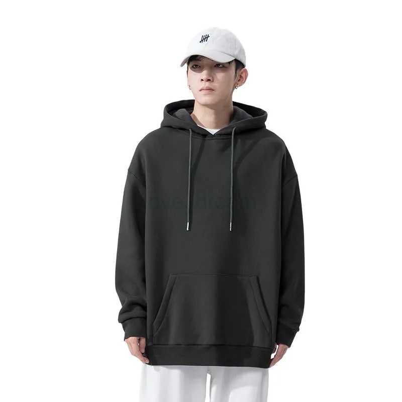 Hooded hoodie mens spring and autumn trendy brand Liugao Street solid color long sleeved pullover loose top coatXJ240812