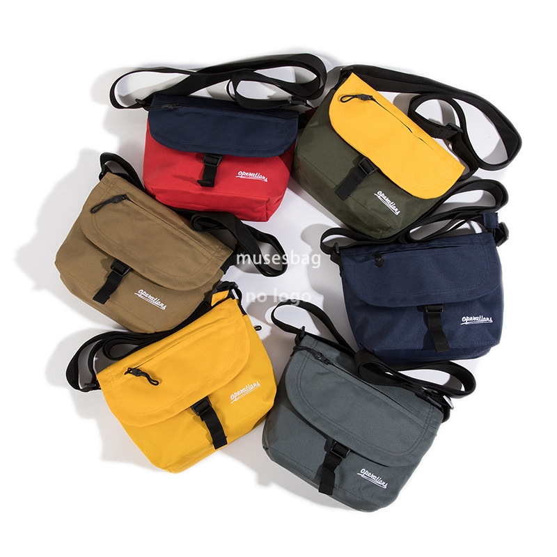 Japanese street canvas men's and women's crossbody bag fashion color contrast shoulder bag casual ins clamshell small messenger bag