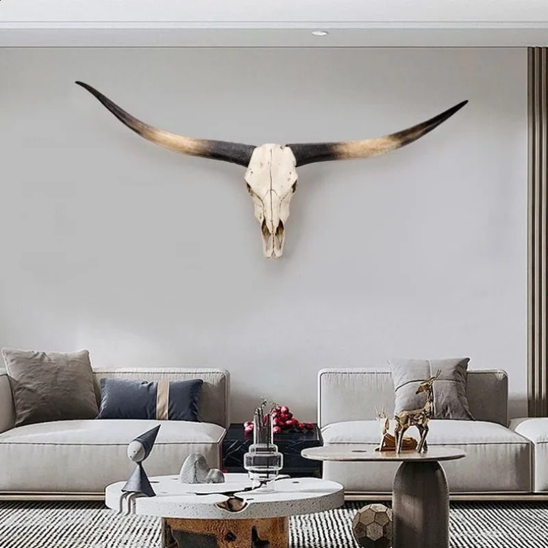 Oversized cow head wall hanging simulated animal skull sculpture craftsmanship retro home bar decoration pendant accent 240810