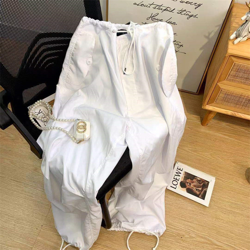 Clash navy blue vintage super loose paper bag pants temperament Hepburn style niche wide leg pants women