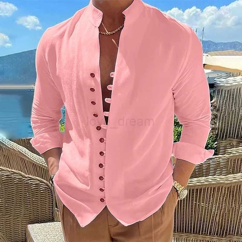 New Fall Mens Fashion Trend Retro Cotton And Linen Casual Loose Long-Sleeved ShirtXJ240812