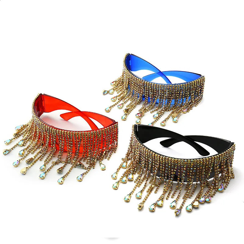 Long chain decorative gorgeous diamond sunglasses European and American party mens sunglasses fashion show accessories jewelry 240810