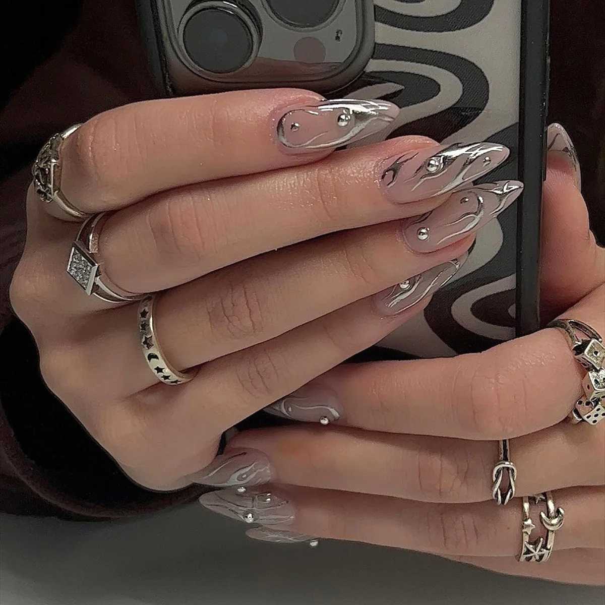 24 Simple French Nail Art Tips for Fake Nails 3D Design Wearable Full Set of Fake Nails Medium Length Reusable NailsXJ250327