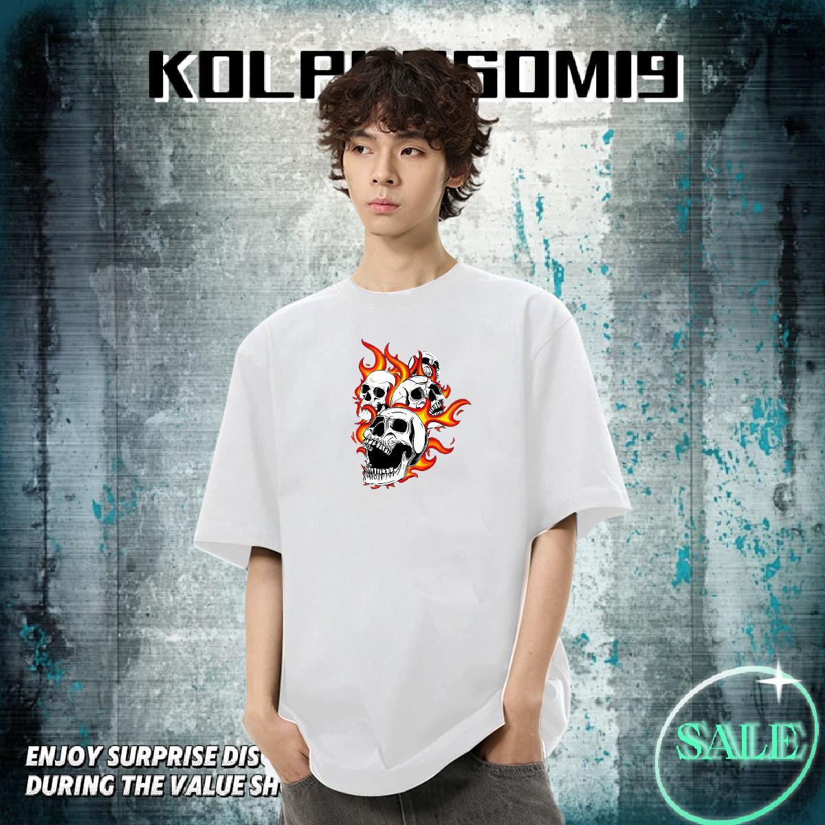 2024 New Men T Shirts skull Tops Tees 100% Cotton 230g Casual Beach Wholesale Customized Breathable Crew Neck Men Tshirts