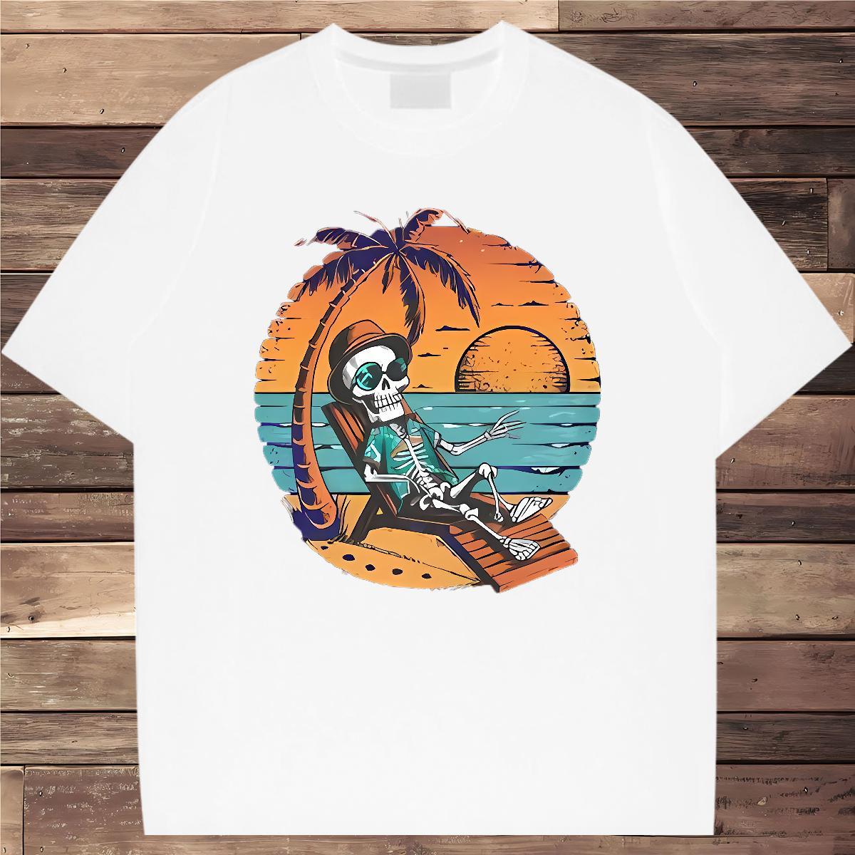 Designer Fashion Man T Shirts beach Tshirts 230g Pure Cotton Beach Brand Cartoon Print Round Neck Short Sleeve Couples T Shirts
