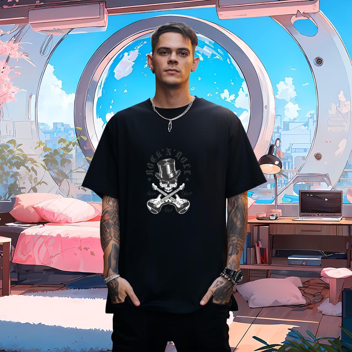 2024 Summer Mens T Shirts skull Clothes 230g 100% Cotton Casual Daily Wear High Quality Custom Print Plus Size Round Neck Short Sleeve Mens Tshirts