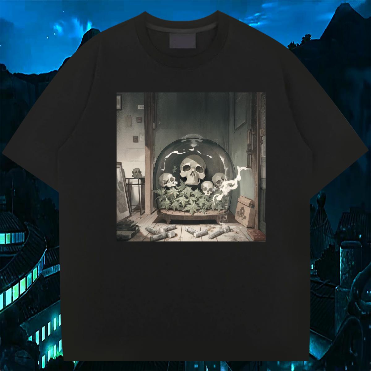 Fashion Men T Shirts skull Tops 100% Cotton 230g Casual Popular Plus Size Custom Pure Cotton Mens Tshirts