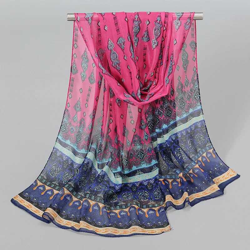Ethnic New Chiffon Womens Scarf Summer Printed Thin Sunscreen Scarf Soft Shawl Fountain Adhesive Autumn Womens Wrap Shawl W240810