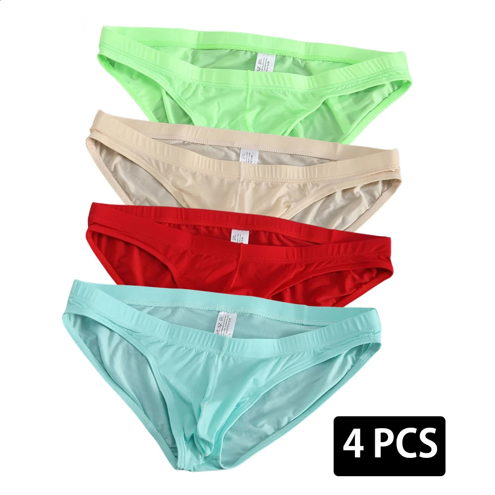 4PCS Mens Underwear Summer Ultra Thin Ice Silk Briefs Transparent Quick-dry Underpants Large Size Sport Shorts Panties M-4XL 240812