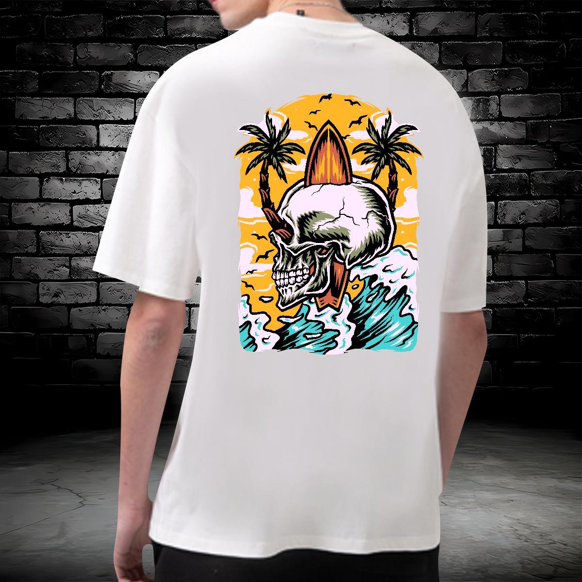 Factory Direct T shirt skull Tees 230g Cotton Street Loose Cartoon Print Breathable Crew Neck Couples T Shirts