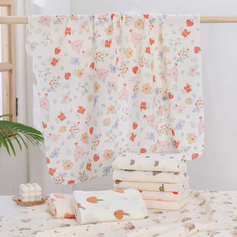 Cotton plain weave cute cartoon printed baby cotton blanket soft and breathable newborn baby receiving blanketW240810