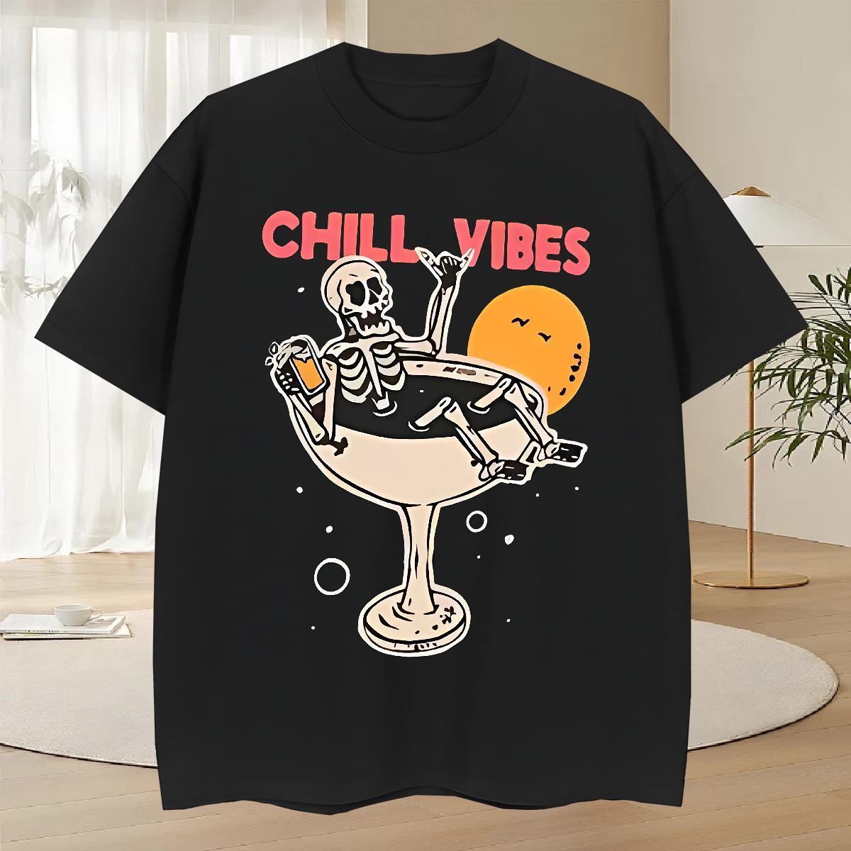Customized T-Shirts for Men skull Tops 230g Pure Cotton Summer Casual Loose Fit Custom Print Plus Size Crew Neck Breathable Tshirt for Man Woman
