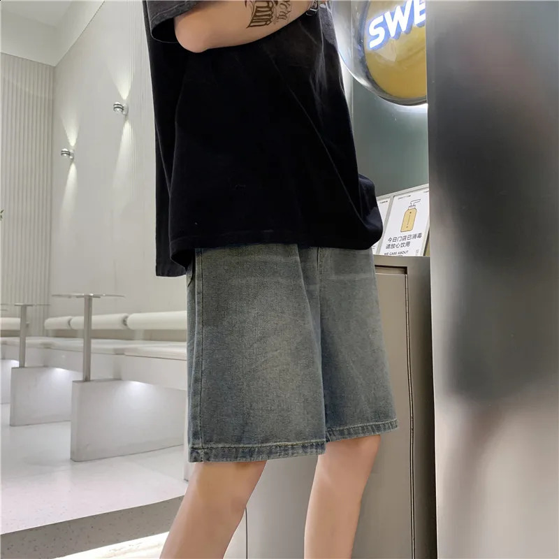 Summer Men Shorts Hip Hop Harem Denim Jeans Boardshorts Fashion Loose Cotton Baggy Skateboard Shorts Black Plus Size A04 240812