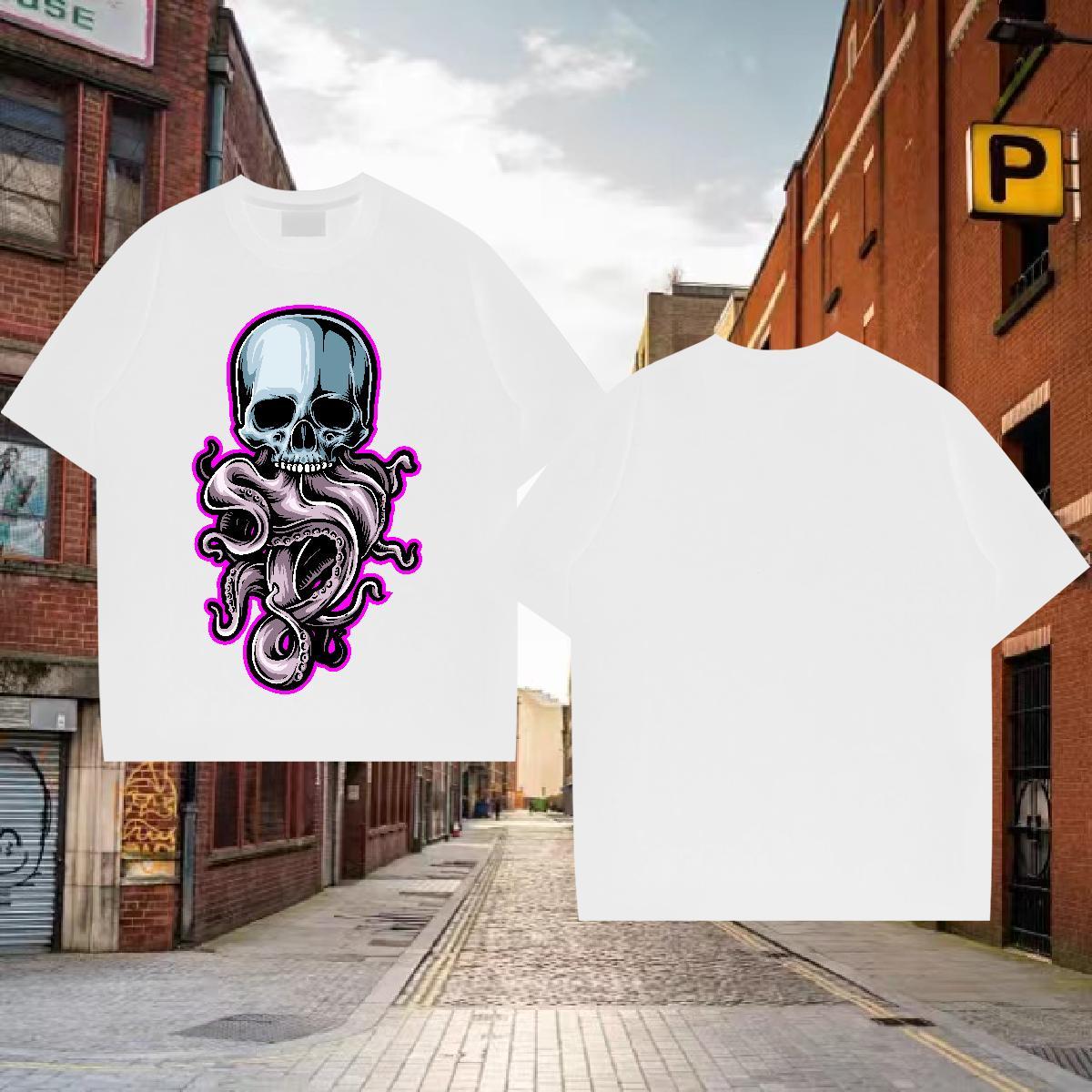 2024 Mens T Shirts skull Tops Tees 230g Pure Cotton Daily Wear Free Shipping Custom Print Oversized O-Neck Short Sleeve Men Tshirts