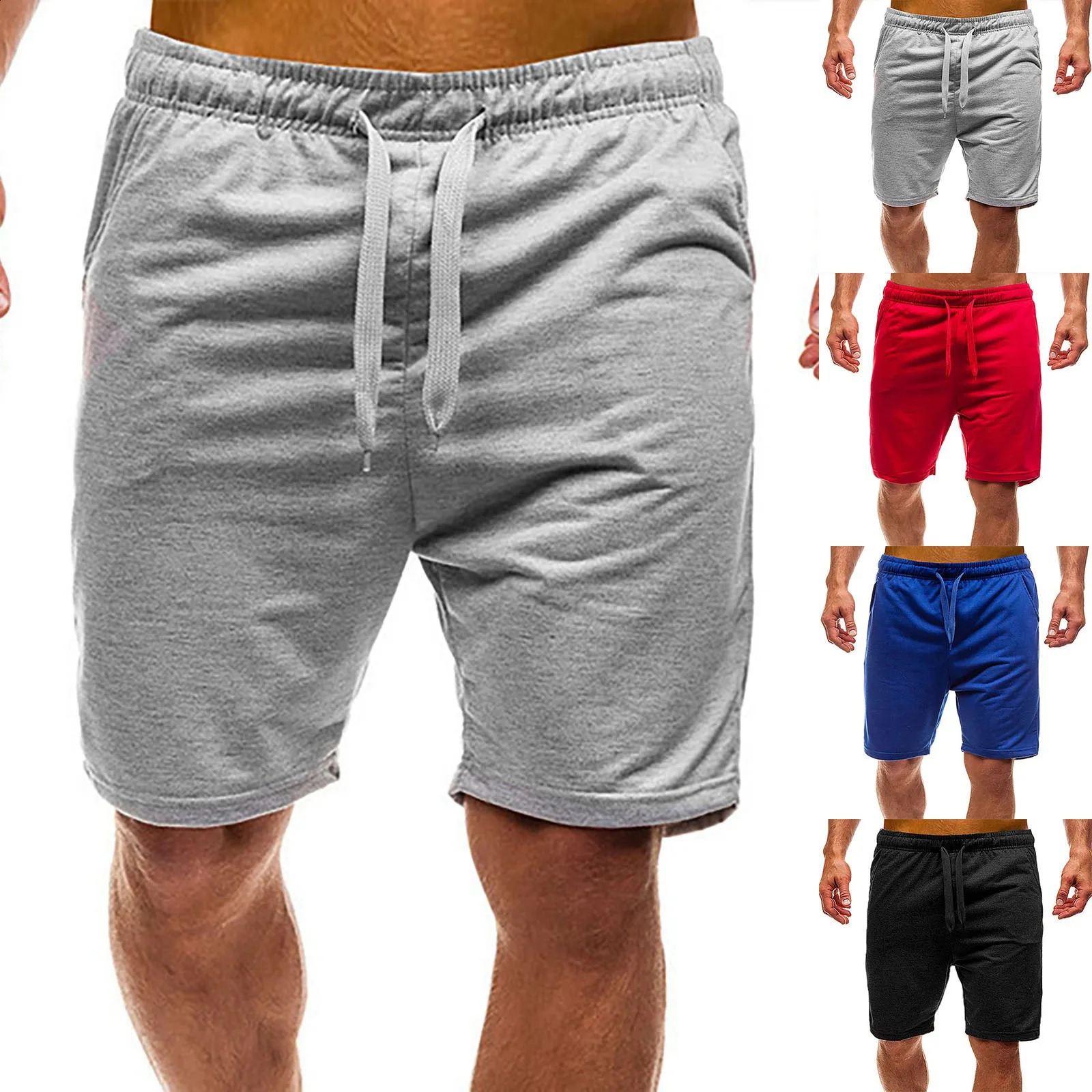 Mens Solid Color Casual Sports Shorts Loose Summer Beach Shorts Plus Size Simplicity Elastic Waist Drawstring Mens Pants 240812
