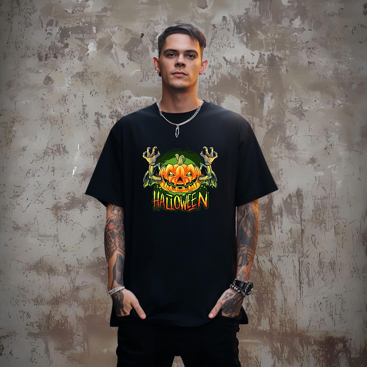 Free Shipping T shirt pumpkin Short Sleeve O-Neck Summer Casual DIY Anime 230g Cotton Men Clothes T-Shirt Stylist Wear
