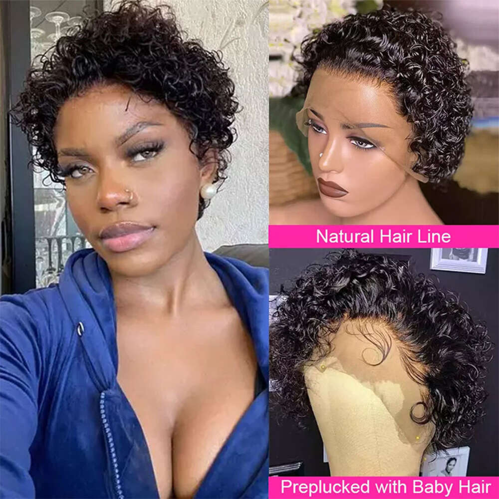 Short Bob Pixie Cut 13X1 Front Brazilian Human Wigs Cheap Remy Hair Transparent Lace Wig For Women
