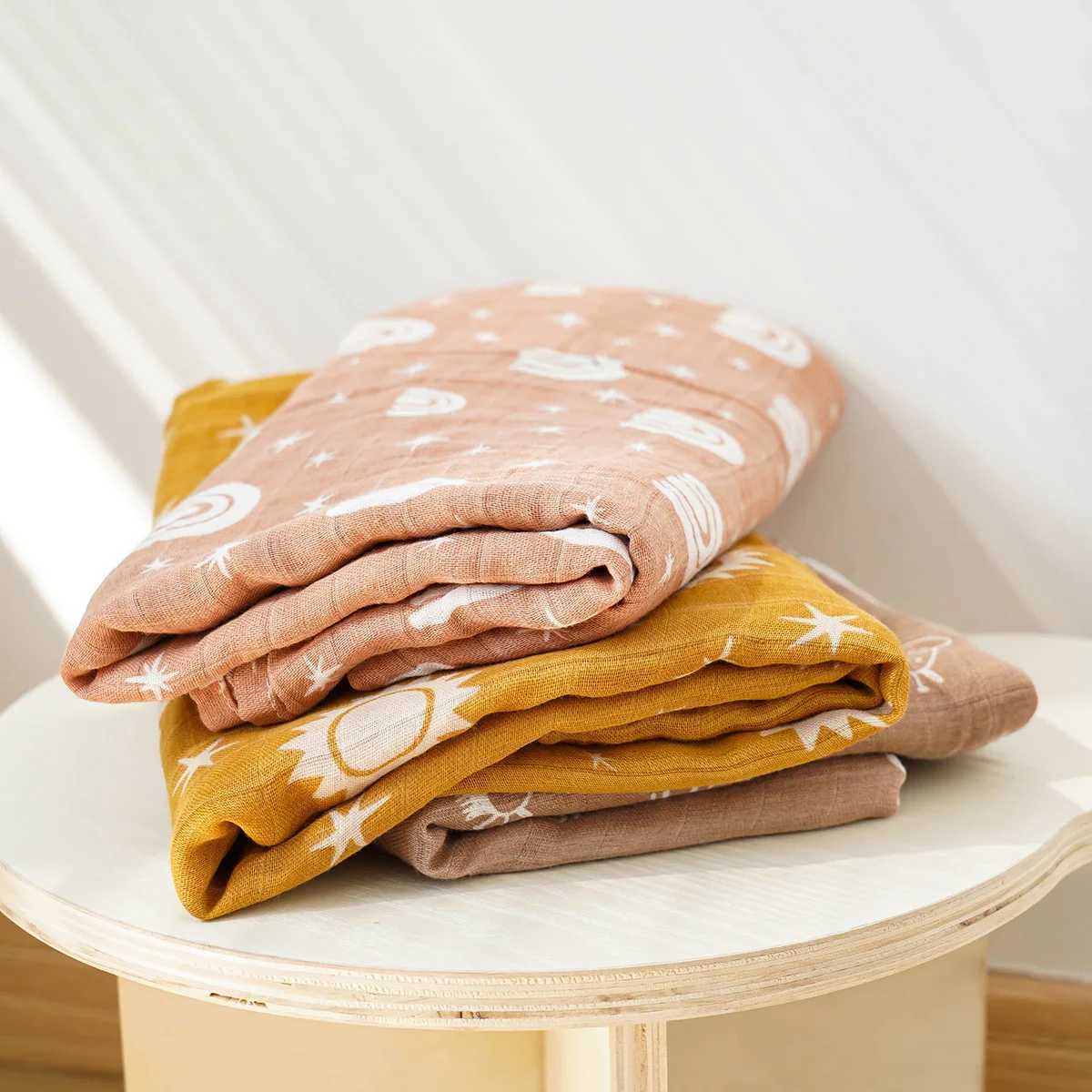 120x110cm 2-layer baby plain swadi blanket skin friendly and cute printed baby towel packaging bamboo cotton blanketW240810