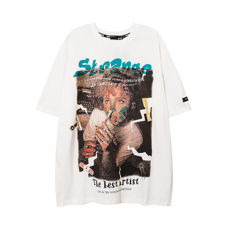 Mens American Ins High Street Short Sleeved T-shirt Mens and Womens Trendy Style 24ss Loose Street Five Quarter Sleeve