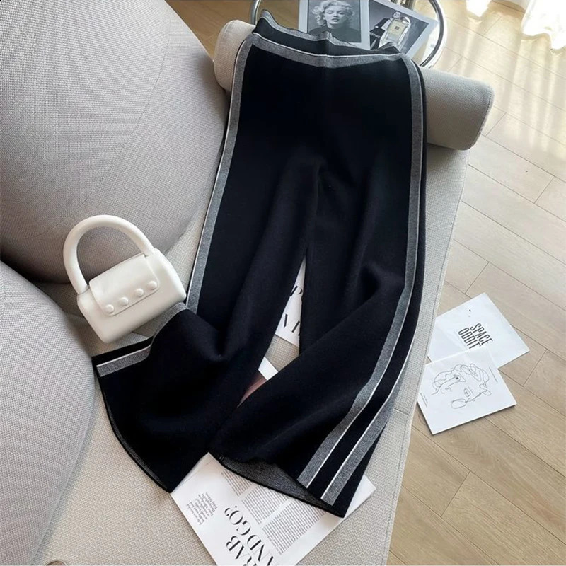 Loose Casual Striped Tracksuit Long Sleeved Sweatshirts Tops Conjunto High Elastic Waist Wide Leg Pants Suit Women Korean Sets 240812
