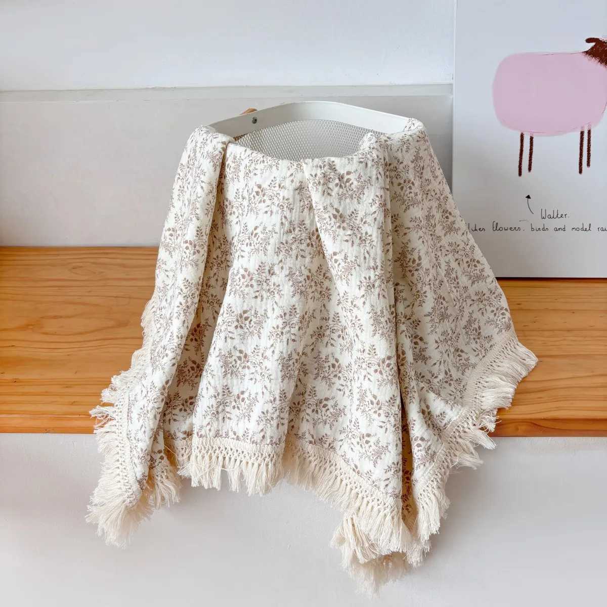 Cotton Breathable Flower Printed Baby Flow Suswader Blanket Summer Air Condition Cover Blanket Childrens Toller BlanketW240810