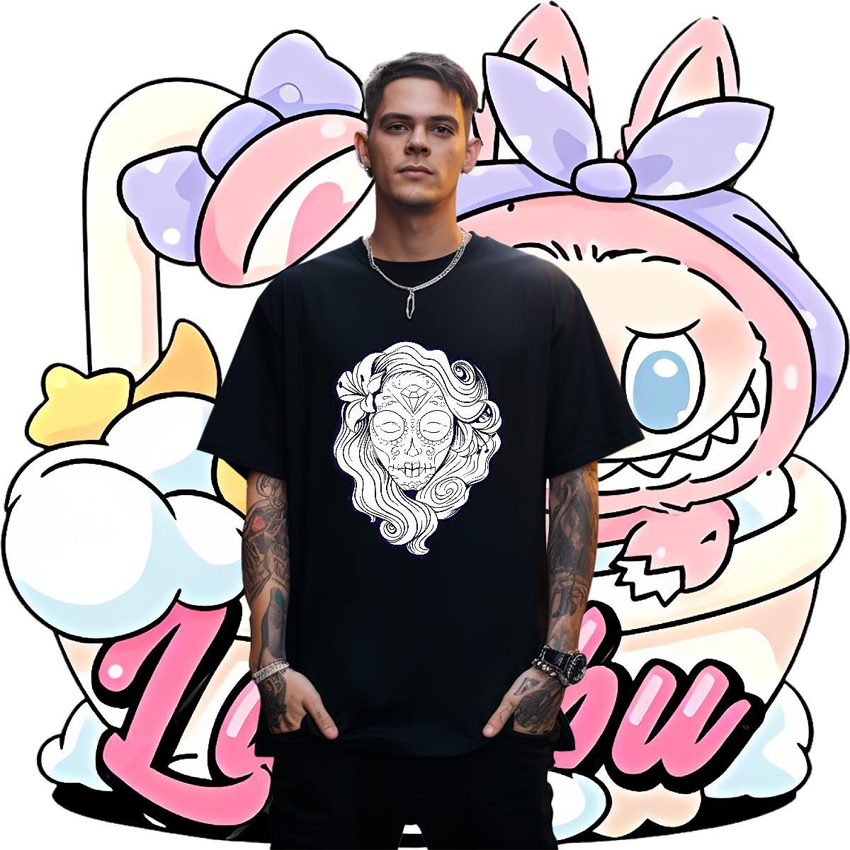 Classic T shirt skull Polos 230g Cotton Street wear Hip Hop Wholesale Anime Print Round Neck Short Sleeve Couples T Shirts
