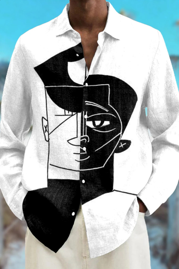 Spring Autumn Fashion Abstract 3D Printed Long Sleeved Shirt Holiday Party Top Men Clothing Large Tshirt Harajuku Camissa 240810