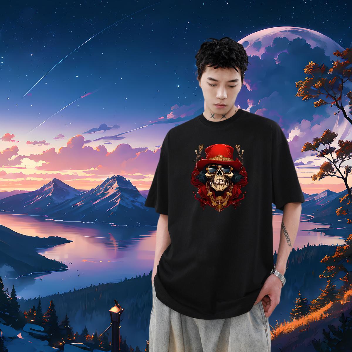 Classic T shirt skull Polos 230g Pure Cotton Casual Daily Wear Cool Design White Plus Size Crew Neck Breathable Tshirt for Man Woman