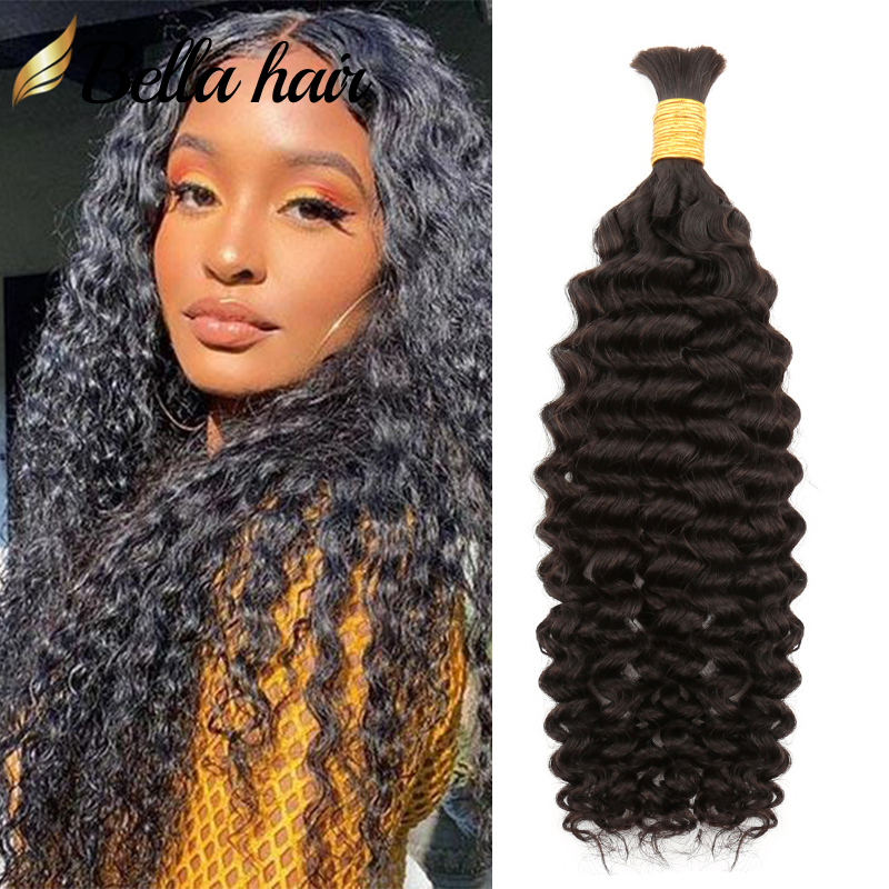 Human Braiding Hair 100g Deep Water Wave Bulk Human Hair for Braiding No Weft Bundle Brazilian Virgin Curly Human Hair Extension for Boho Braids Wet a