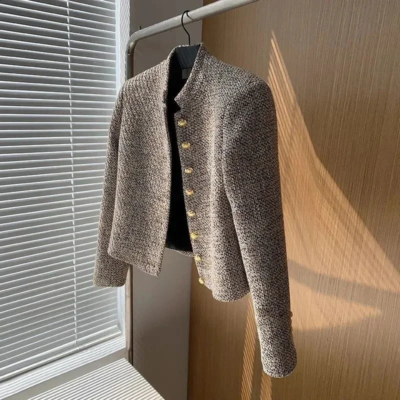 Tweed Korea High Quality Short Tweed Jacket Woman Korean Clothes Single-breasted Lady Blazer All-match Casual Coat Tops 240812