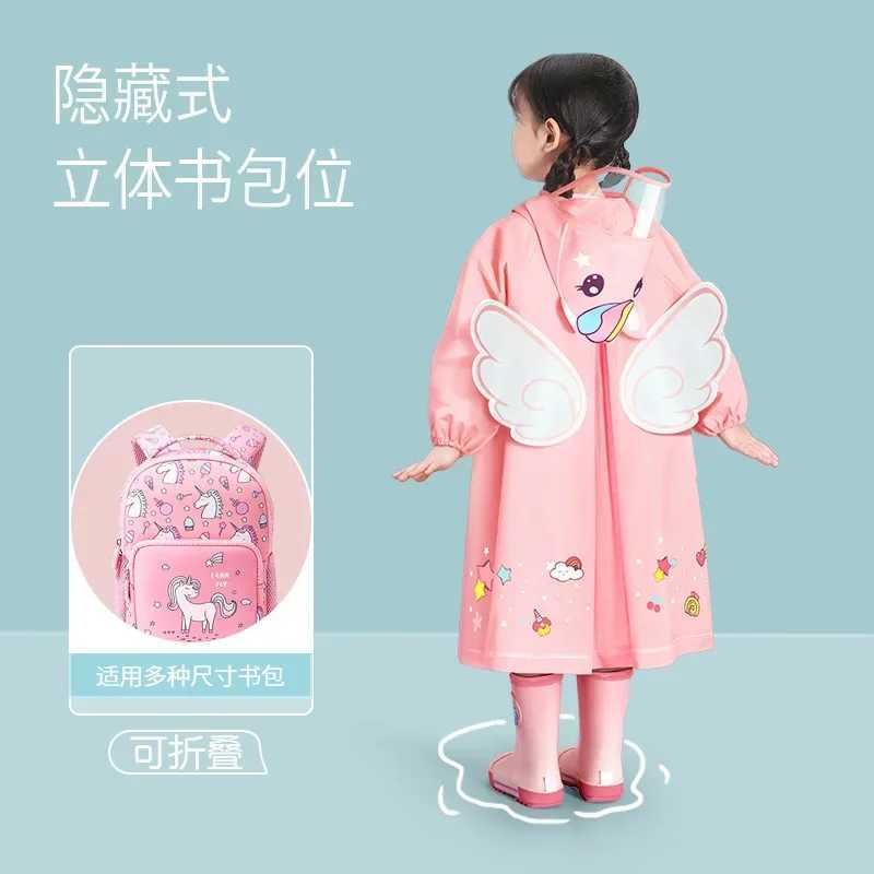 Childrens Raincoat Kindergarten Elementary School Cartoon One Piece Raincoat Little Dinosaur Little Monster Rain Gear Y240810