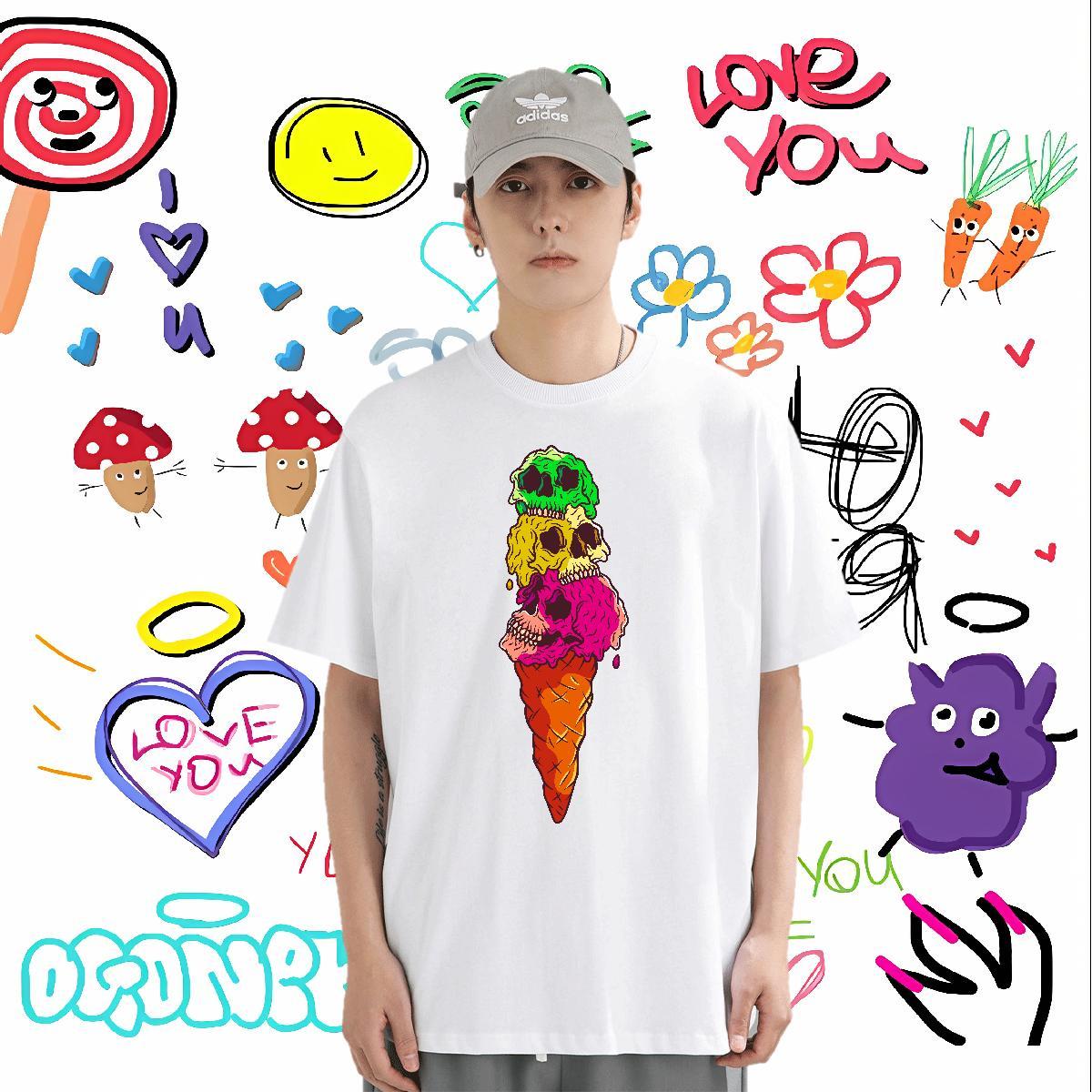 DIY Man T Shirts skull Tees Shirts 230g Cotton Outdoor Comfortable Black White Breathable Short Sleeve Couples T Shirts