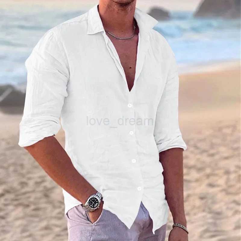 2023 Spring and Autumn Mens Casual Fashion Cotton Hemp Slim Fit Shirt for MenXJ240812