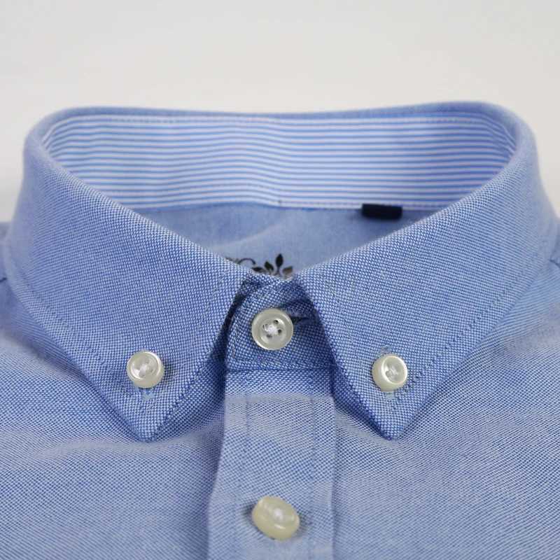 Mens Long Sleeve Oxford Plaid Striped Casual Shirt Front Patch Chest Pocket Regular-fit Button-down Collar Thick Work ShirtsXJ240812