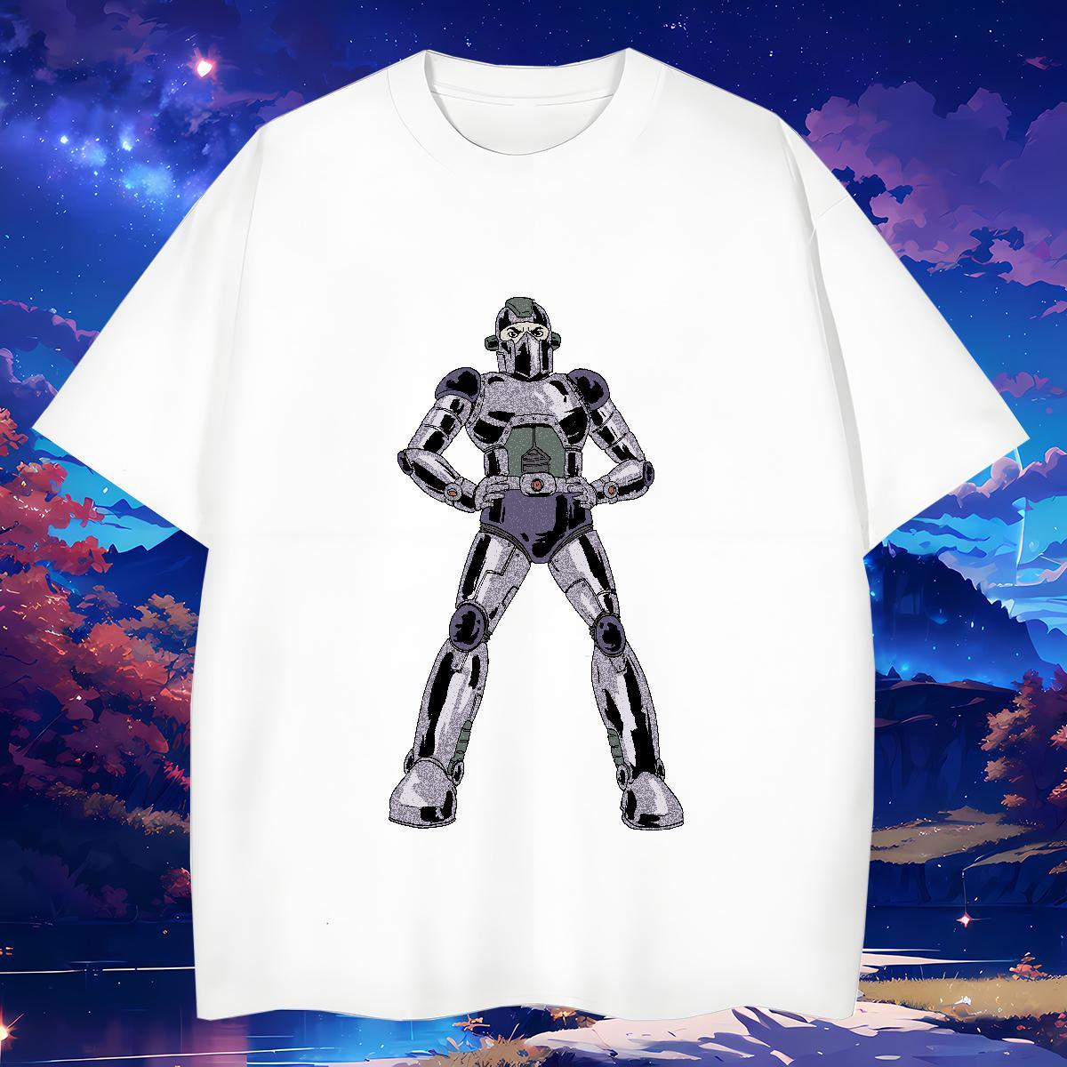 TOP Quality Men Tshirts robot 100% Cotton 230g Street Crew Neck Breathable T-Shirts Black Oversized New Arrival Top Tees