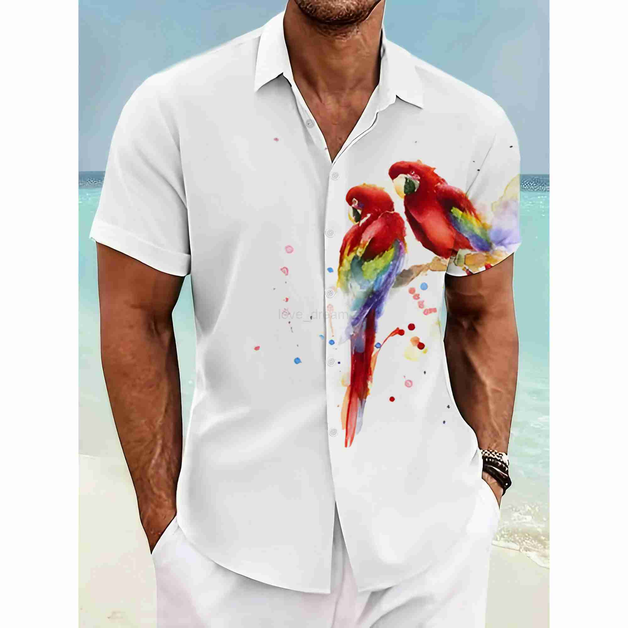 Mens Colorful Fashion Tropical Flower Animal Print Hawaiian Shirt Casual Summer Holiday Shirt Mens Apparel For Daily WearXJ240812