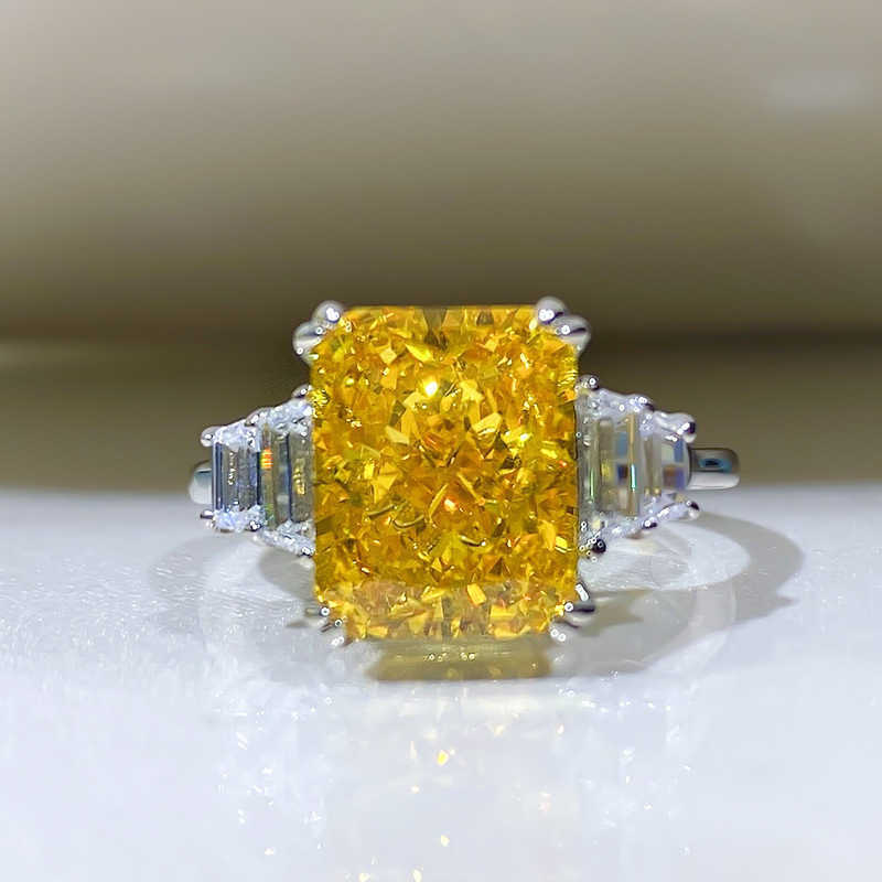 Natural gemstone jewelry wedding engagement ring fancy 925 sterling silver princess cut blue topaz yellow moissanite ring