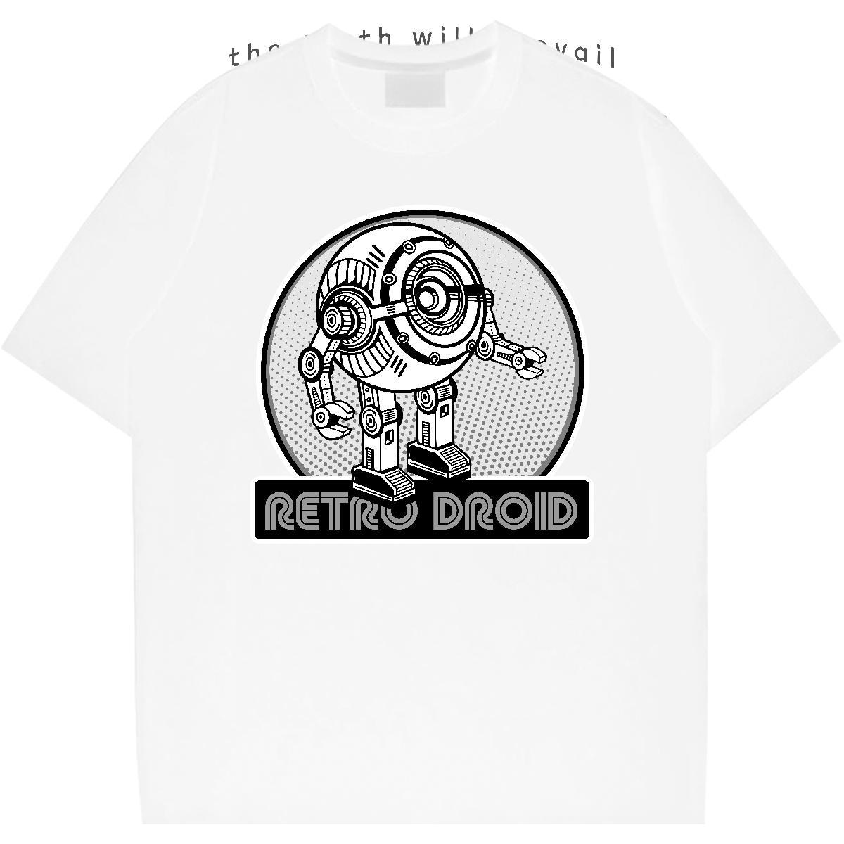 Soft Couples T Shirts robot 100% Cotton 230g Daily Outfit Short Sleeve Soft T Shirts Men Black White 2024 New Tees Shirts