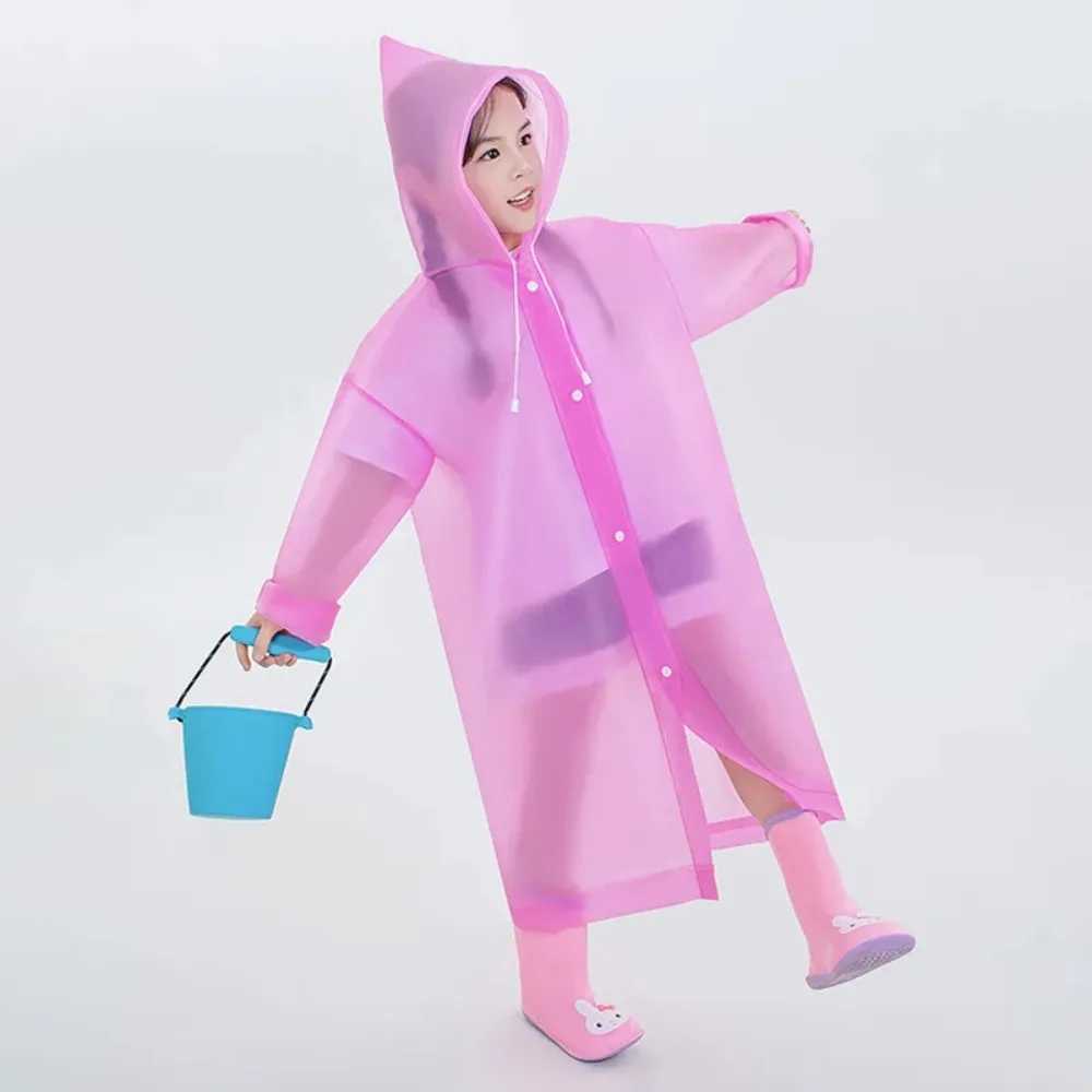 Solid Color Kids Raincoat Outdoor Waterproof Children Rain Poncho EVA Hoodie Rainwear Student Rain Coat Folding Kids Rain Coat Y240810