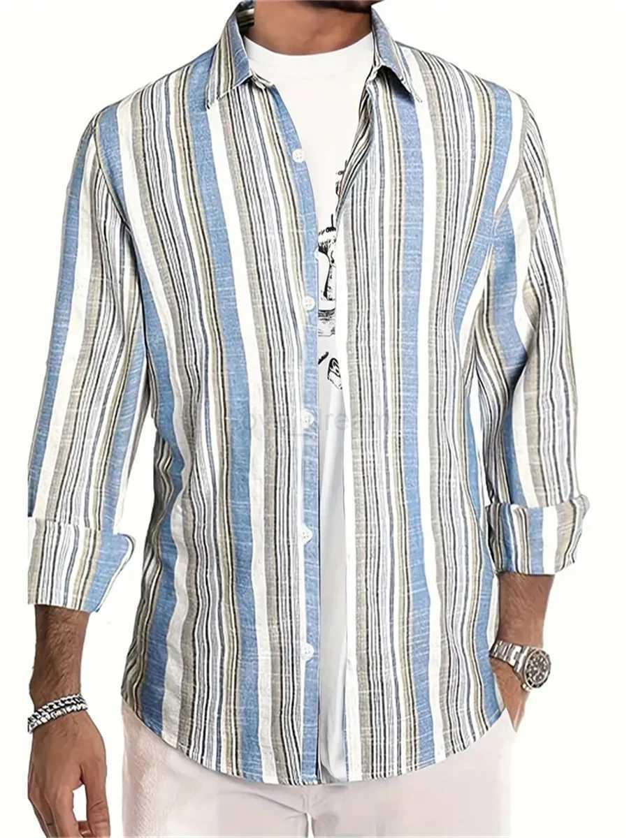Mens shirt high quality striped business casual soft wear social soft comfortable material lapel plus size shirtXJ240812